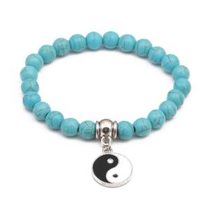 Bracelet de Perles en Pierre Naturelle avec Pendentif Yin Yang Tai Chi Vintage pour Hommes Femmes Bijoux Ethniques Corde Élastique Cadeau