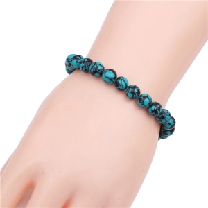 Mens phoenix stone 8mm beaded bracelet with natural black matrix veins for daily wear