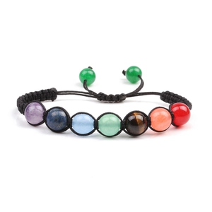 Handmade 10mm 7 Chakra rainbow braided bracelet with amethyst and healing stones