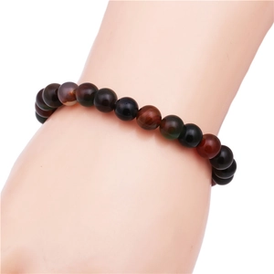 Men's natural tiger eye stone beaded bracelet with stretch cord on wrist