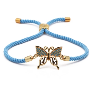 Bracelet à la Mode en Cuivre Papillon Micro-Pavé Zirconia Cordon Réglable pour Femme Bijou Animal Élégant Cadeau