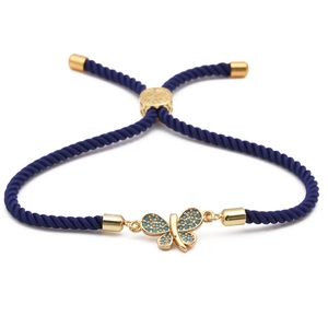Copper Butterfly Woven Bracelet Micro Pave Zirconia Adjustable Drawstring Rope Jewelry For Women Daily Fashion Gift