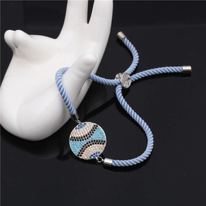 Blue evil eye bracelet with adjustable braided rope and micro-pave zircon pendant