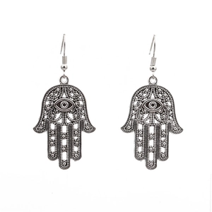 Vintage Antiksilber Legierung Hamsa Hand Böses Auge Hänger Ohrringe Für Damen Punk Ethnisch Hohl Handfläche Tropfen Ohrringe Schmuck