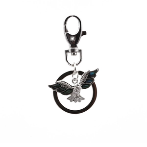 Exquisite silver eagle keychain with iridescent abalone shell wings and sparkling crystals