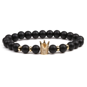 Naturstein Perlenarmband Mit Legierung Zirkonia Krone Anhänger Europäischer Stil Elastischer Unisex Modeschmuck Geschenk