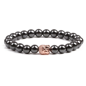Magnetic hematite beaded bracelet with rose gold Buddha head charm for men and women