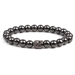 Magnetic hematite beaded bracelet with a metallic Buddha head charm for men