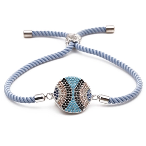Fashion Copper Zircon Evil Eye Butterfly Adjustable Woven Cord Bracelet For Women Jewelry Accessory In Gold Silver Finish