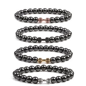 Herren Perlen Stein Armband Mit Kupfer Micro Pave Strass Hantel Fitness Mode Schmuck Elastisches Armband Für Geschenk