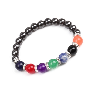 8mm Hematite beaded bracelet with seven chakra colorful stones and crystal spacers