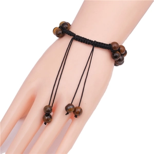 Adjustable double layer 8mm tiger eye stone beaded bracelet with woven black cord for men