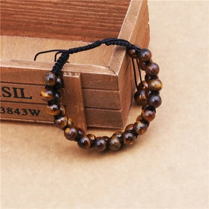 Braided tiger eye stone bracelet with 8mm beads and adjustable handmade black rope cord