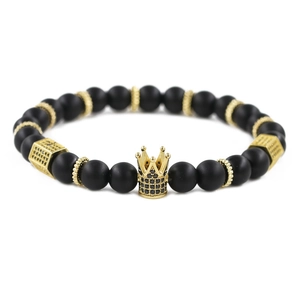 Bracelet pour hommes en pierre d'empereur 8mm avec couronne dorée et micro-pavage de zircons