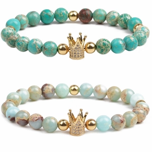 Imperial stone beaded crown bracelets with turquoise and marble texture beads for men and women