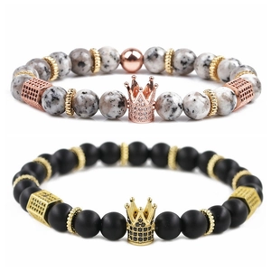 Bracelet en Perles de Pierre Naturelle Avec Pendentif Couronne en Zirconia Micro-Incrustée en Alliage Bracelet Élastique Vintage en Pierre Impériale Pour Bijoux Unisexe