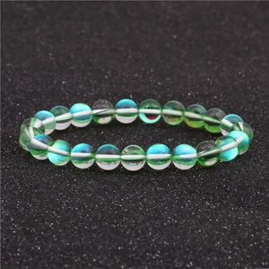 Bracelet en Perles Pierre de Lune Aurore Iridescent Minimaliste Pierre de Lune en Verre Synthétique Bracelet Élastique Bijoux Femme