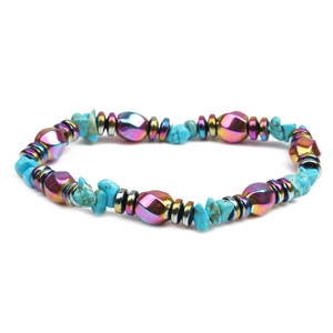 Bracelet fait main avec perles de turquoise et hématite magnétique arc-en-ciel