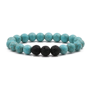 Natural Turquoise Lava Stone Beaded Bracelet Men Healing Energy Rock Beads Elastic Yoga Meditation Hand Chain Jewelry