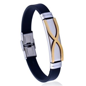 Men Fashion Silicone Stainless Steel Bracelet Minimalist Geometric Pattern Adjustable Bangle Sport Business Casual Wristband Jewelry
