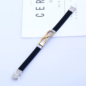 Minimalist silicone bracelet with gold and silver steel infinity charm for men and women