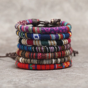 Handmade Ethnic Woven Bracelet Bohemian Multicolor Wax Cord Adjustable Friendship Hand Rope For Men Women Daily Travel Jewelry