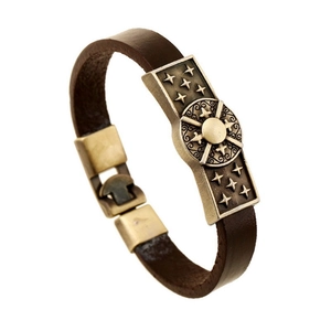 Bracelet minimaliste en cuir vintage pour hommes avec plaque en métal bronze style rétro