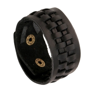 Retro Handmade Braided Top-grain Cowhide Leather Bracelet Punk Rock Wide Alloy Snap Button Bangle For Men Women Unisex Jewelry