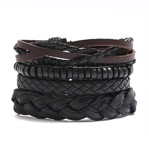 Vintage Braided Cowhide Leather Multi Layer Bracelet For Men Retro Punk Bohemian Wood Bead Wrap Wristband Fashion Jewelry Gift