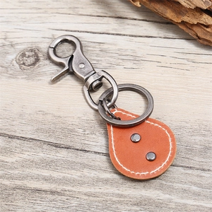 Vintage anchor leather keychain in orange brown with antique silver metal lobster clasp