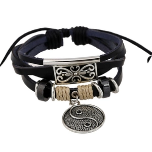 Retro Multi-Layer Bracelet Cowhide Alloy Tai Chi Yin Yang Pendant Braided Leather Wristband For Men Women Jewelry