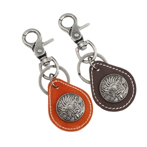 Vintage Men Cowhide Leather Dragon Pattern Keychain Retro Alloy Key Ring Brown Handmade Stitching Accessory Gift