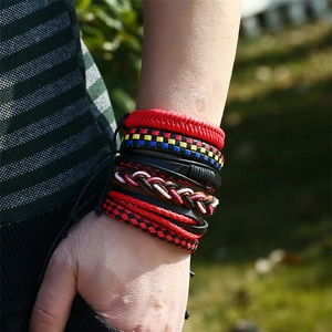6-piece set of multilayer woven leather bracelets in bohemian style for men and women