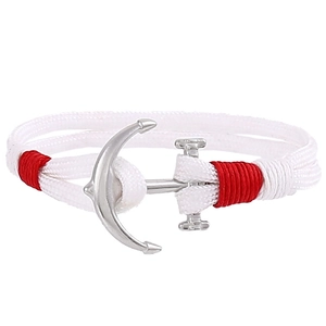 Herren Anker Armband mit weißer geflochtener Schnur und roten Details auf weißem Grund