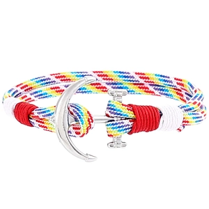 Regenbogen geflochtenes Ankerarmband mit silberner Metallschnalle im maritimen Stil