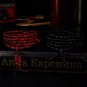 Bracelet de prière classique 108 perles en bois de santal rouge et noir brillant