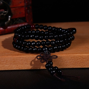 Klassieke sandelhout boeddhistische 108 gebedskralen armband met Chinese knoop en agaat
