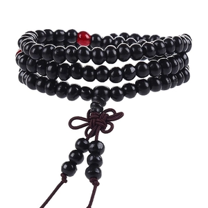 Vintage Houten Boeddhistische Gebedskralen Armband Sandelhout Multi-loop Kralenarmband Met Chinese Knoop Unisex Etnische Sieraden