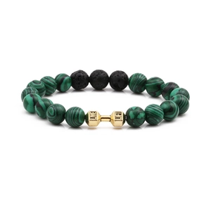 Natural Stone Beaded Bracelet With Metal Dumbbell Charm Live Lift Motivational Fitness Jewelry Elastic Beads Bracelet For Men Women
