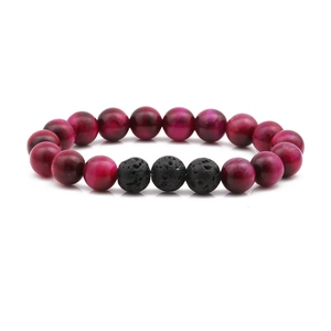 10mm Lavastein und rosenrotes Tigerauge Perlenarmband für Herren und Damen Schmuck