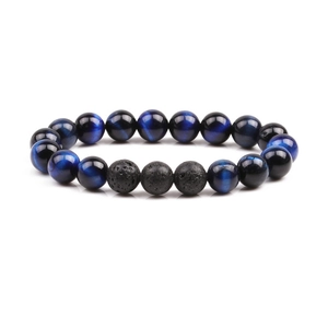 Natürliche Tigerauge Lavastein Perlen Armband Für Damen Herren Rundperlen Elastisches Seil Heilenergie Schmuck Handkette