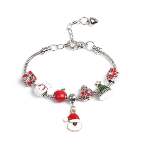 Weihnachtsperlenarmband mit Weihnachtsmann und Baum Charms auf Schlangenkette mit Verschluss