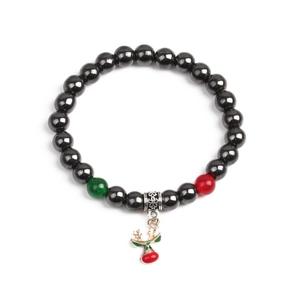 Bracciale natalizio in ematite con ciondolo a forma di renna e dettagli in smalto colorato
