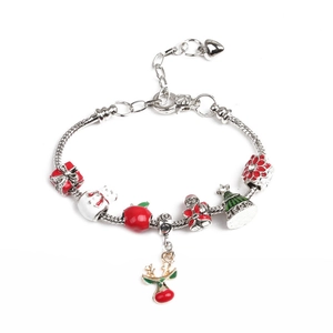 Festliches Weihnachts Charm Armband Legierung Emaille Perlen Schlangenkette Armband Mit Weihnachtsmann Schneemann Schneeflocke Baum Anhänger Party Geschenk