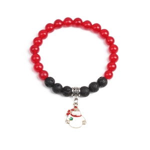 Christmas Beaded Bracelet Red Agate Volcanic Stone Holiday Jewelry For Women Men Santa Snowflake Charms Western Style