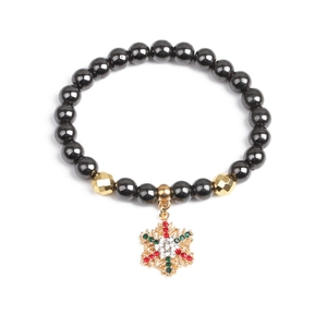 Magnetische Hämatit Perlenarmband zu Weihnachten mit goldenem Schneeflocken Anhänger