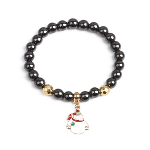 Weihnachten Perlenarmband Magnetisches Hämatit Festliches Emaille Charm Weihnachtsmann Schneemann Rentier Elastisches Unisex Schmuck