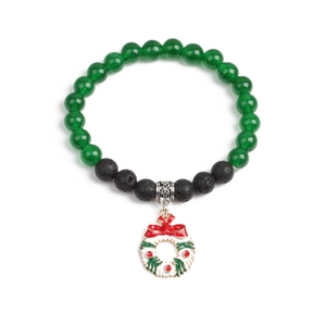 Kerstmis Kralen Armband Natuurlijke Lavasteen Agaat Kralen Legering Emaille Kerstman Sneeuwpop Boom Rendier Sieraden Cadeau