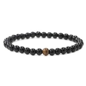 Bracciale di coppia da 6mm in onice nera e occhio di tigre con cordino elastico regolabile