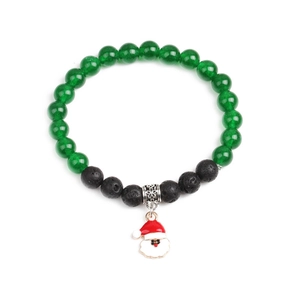 Kerstarmband met groene agaat, lavasteen en kerstman-bedeltje voor dames en meisjes